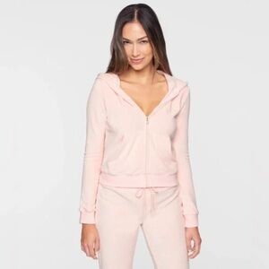 Pam + Gela Terry Zip Hoodie & Pants Two Piece Set Flared Zoe Pink Size Small